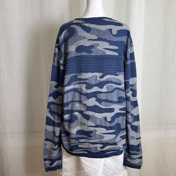 Roy Garage 2X Cotton Blend Heather Blue Fine Knit Crewneck Pullover Sweater - Picture 2 of 9
